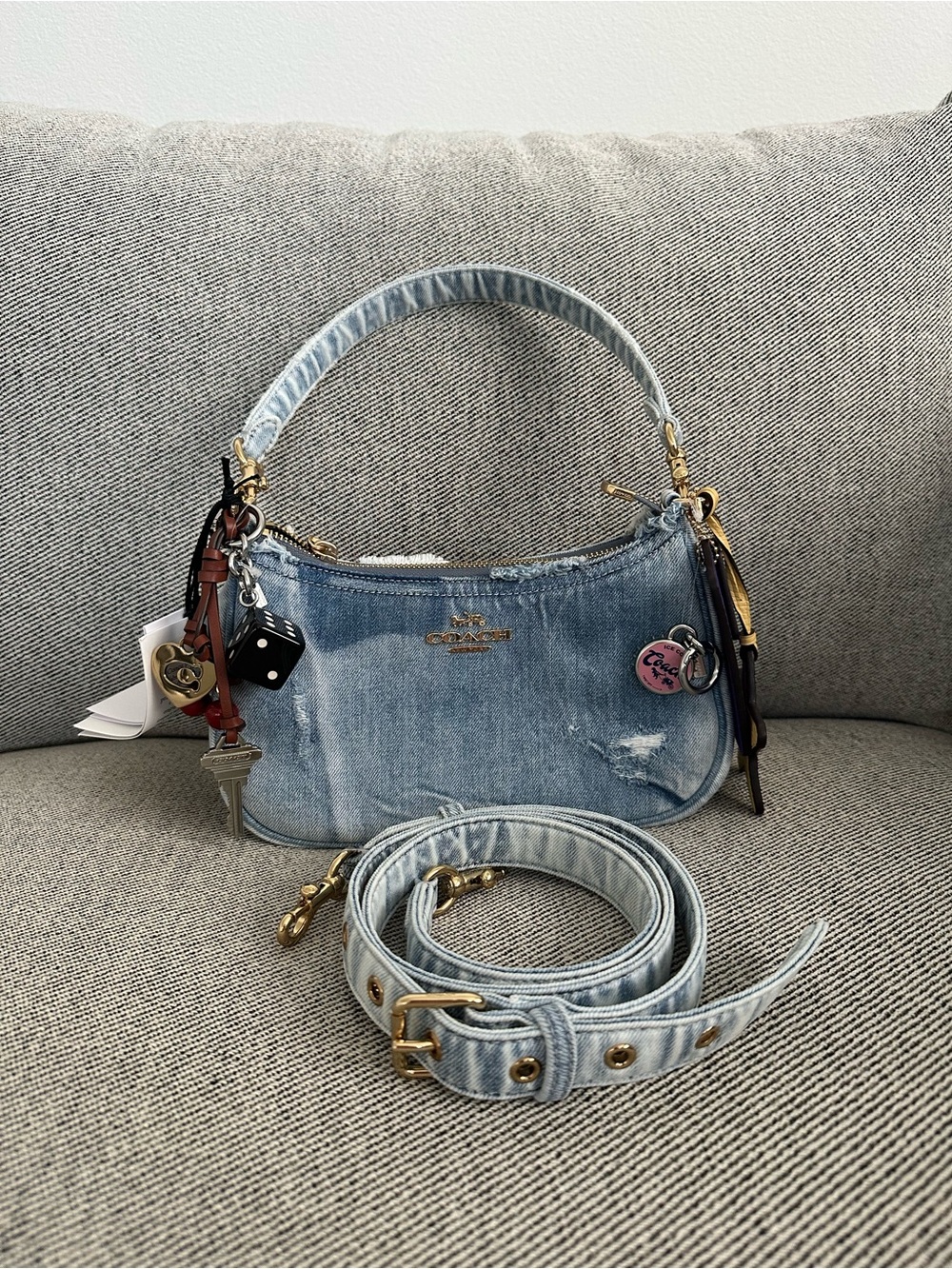 NWT Coach In Loved Denim Teri Crossbody with Charms CDY76